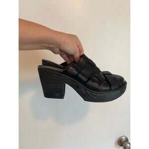 Born strappy closed toe leather mules chunky heel Pollina style size 8 black **